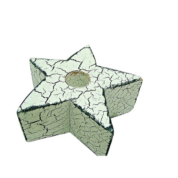 Home Decor Distressed Wooden Star Tea Light Candle Holder White Brown Crackle 3" - Picture 2 of 6